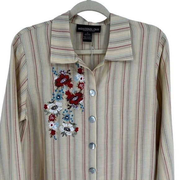 MONTEREY BAY Clothing Company Embroidered Long Sleeve Linen Blend Blouse Size 8 - Picture 3 of 10